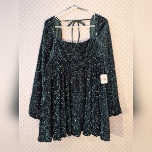 Altar'd State Green Sequin Velvet Dress